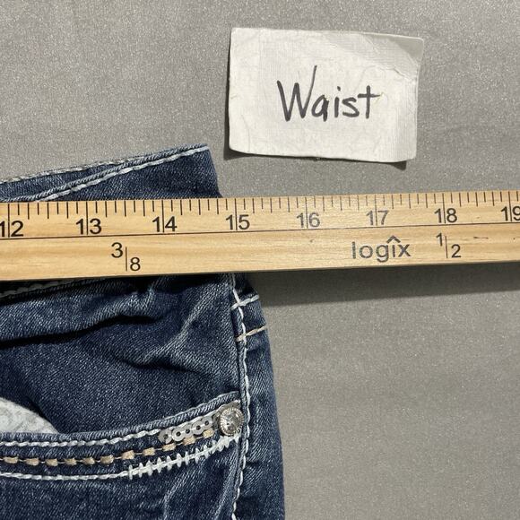 Y2K Vanity Sabrina Jeans Size 28 Low Rise Blue Denim Bootcut Embroidered Sequins - Picture 8 of 12